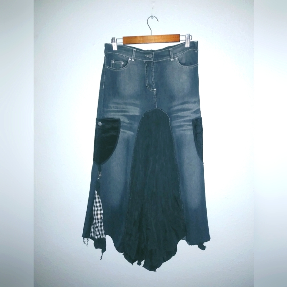 My Design 3 29 Whimseygoth Denim Jeans Black Grunge Goth Cargo Maxi Skirt